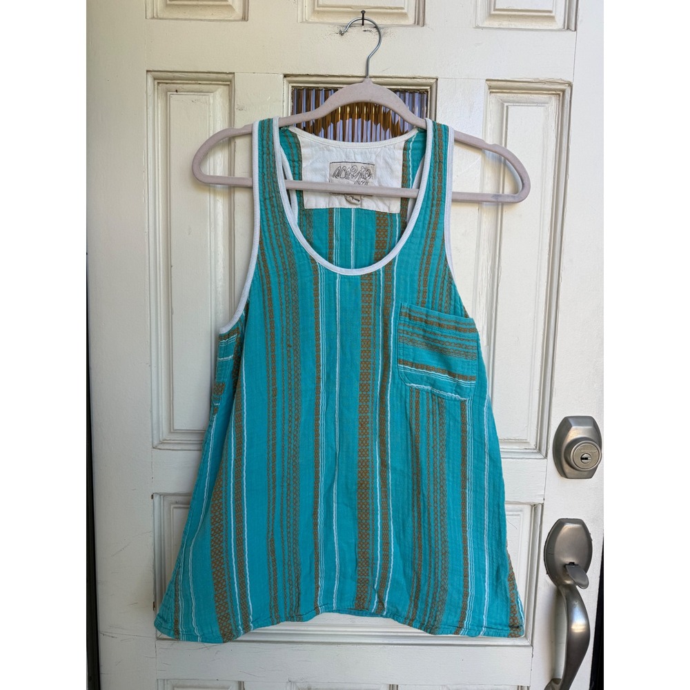 Ace & Jig Turquoise Blue Woven Striped Pocket Tank Top Bohemian Size Medium